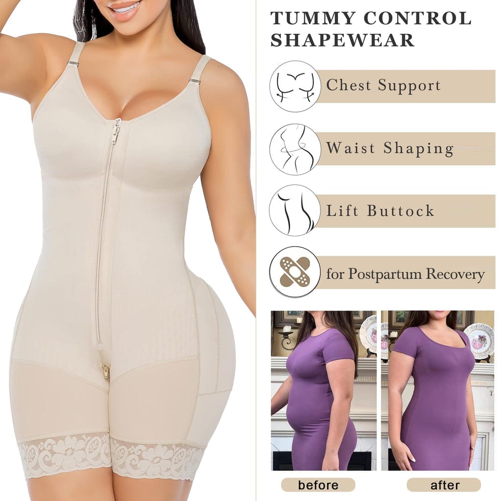 Essentials 4 Life | Fajas Colombianas Postpartum Shapewear for Women Tummy Control Butt Lifter Body Shaper with Zipper Crotch