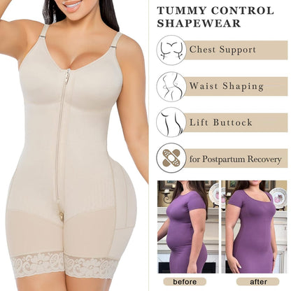 Essentials 4 Life | Fajas Colombianas Postpartum Shapewear for Women Tummy Control Butt Lifter Body Shaper with Zipper Crotch